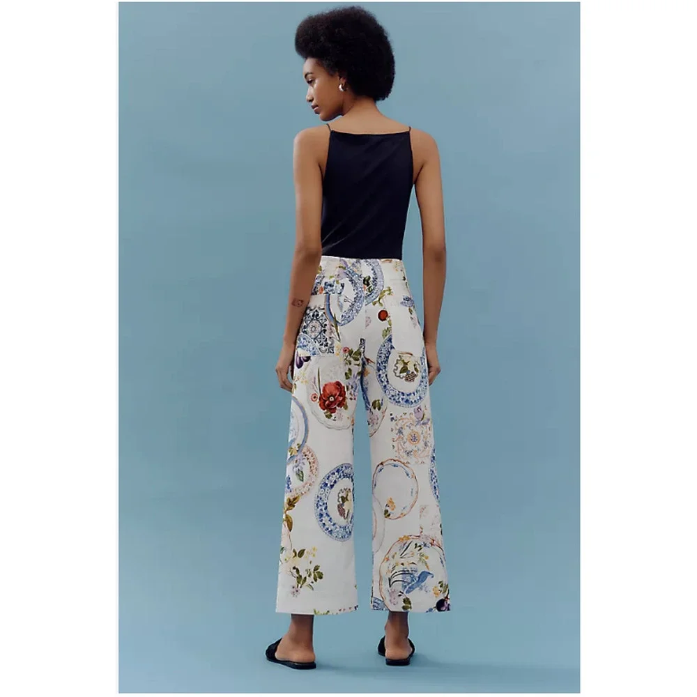 Anthropologie The Colette Cropped Wide-Leg Pants Magic Fabric Edition 28 Floral - Picture 2 of 9